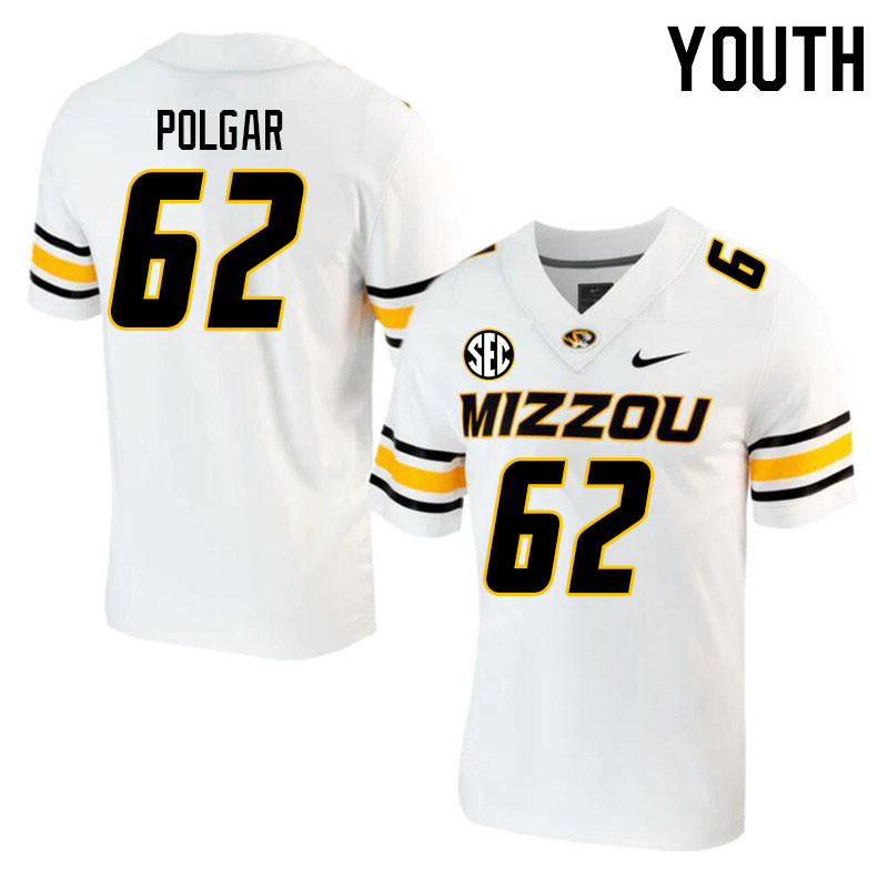 Youth #62 Bence Polgar Missouri Tigers College 2023 Football Stitched Jerseys Sale-White - Click Image to Close